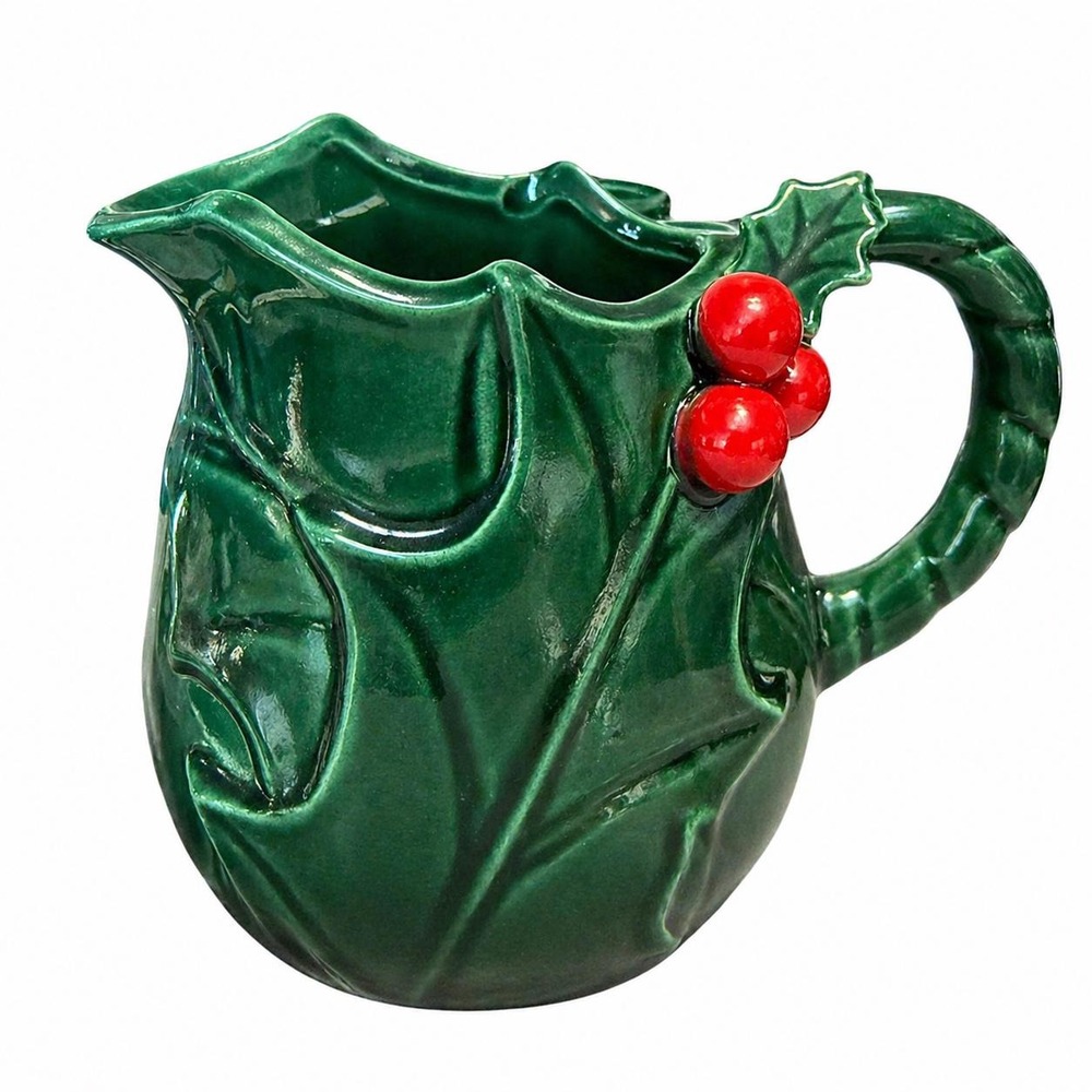 VTG Lefton Holly Berry Creamer Christmas Green Ceramic Japan EUC #4369 - Picture 2 of 10